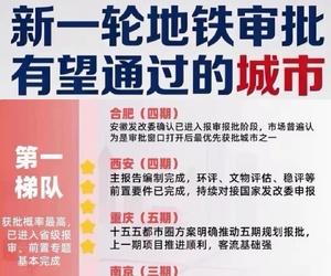 新一轮地铁审批  西安、合肥、重庆、南京处在最优先级