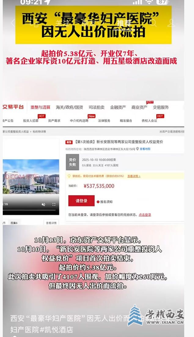 西安“最豪华妇产医院”因无人出价而流拍！